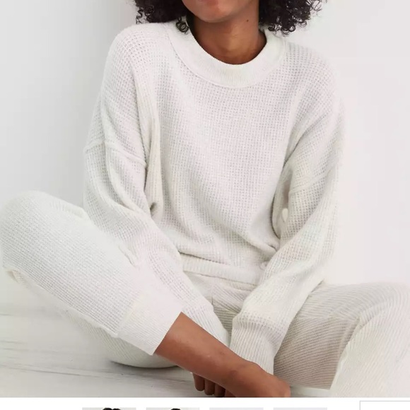 Aerie Waffle Oversized Crew Sweater 